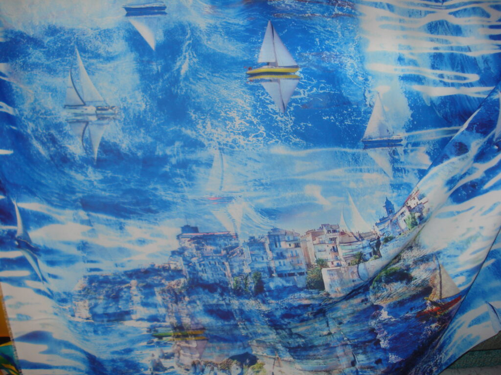 1,60mts. Tejido georgette estampado, c/azules ancho 1.50mts.