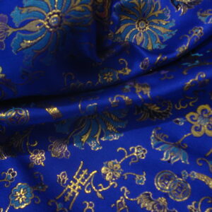 Tejido raso fondo azul eléctrico, estampado oriental