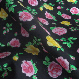 Popelín fondo negro estampado flores