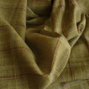 Tejido en fibra/algodón/lino cuadros f/verde, ancho 1.46mts.