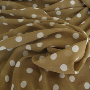 Tejido de gasa f/verde oliva c/lunares verde lima, ancho 1.50mts.