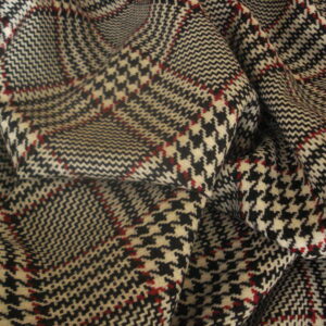 Tejido pata de gallo a cuadros blanco/negro/rojo, ancho 1.50mts.