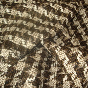 Tejido de pata de gallo, color marrón chocolate-blanco hilo lúrex, ancho 1.50m.