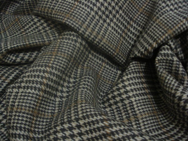 Tejido lana 100% c/príncipe de gales gris-marrón, ancho 1.54mts.
