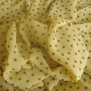 Tejido gasa f/amarillo azufre c/ lunar verde oliva, ancho 1,50mts.