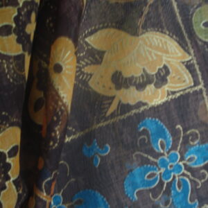 Tejido gasa rústica estampado flores c/mostaza/verde/azul, ancho 1,50mts.